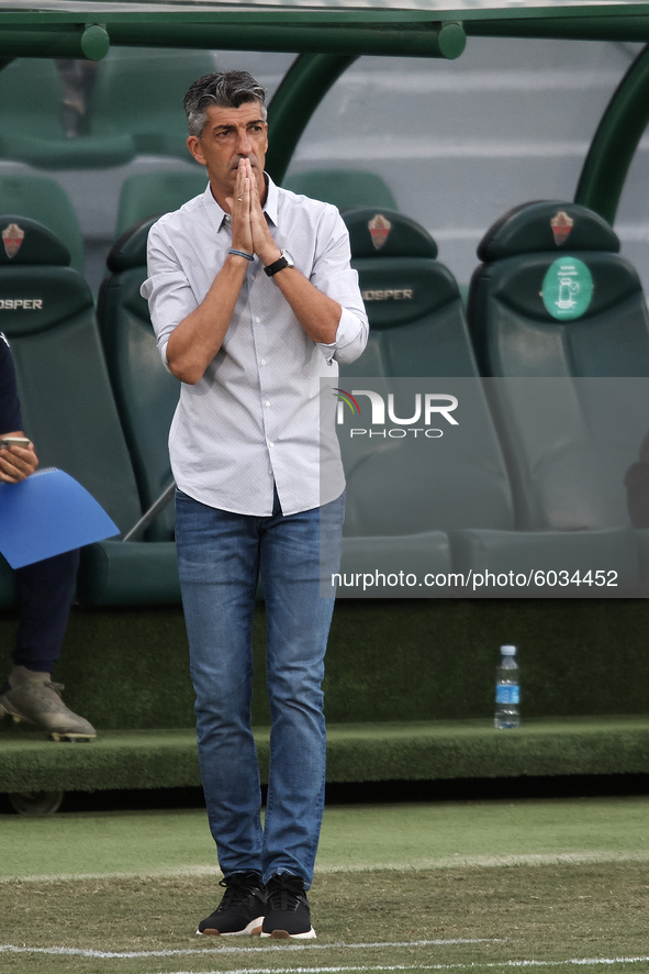 Imanol Alguacil head coach of Real Sociedad reacts during the La Liga Santader match between Elche CF and Real Sociedad at Estadio Martinez...