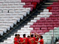 Ruben Dias of SL Benfica celebrates with teammates after scoring during the Portuguese League football match between SL Benfica and Moreiren...