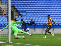  Newports Tristan Abrahams scores to make it 1-0  during the Sky Bet League 2 match between Bolton Wanderers and Newport County at the Reebo...
