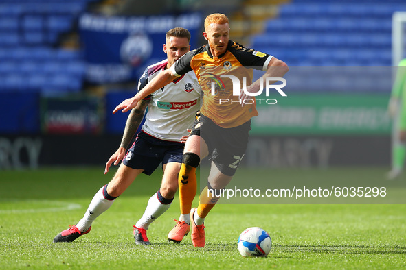   Newports Liam Shephard looks for space during the Sky Bet League 2 match between Bolton Wanderers and Newport County at the Reebok Stadium...