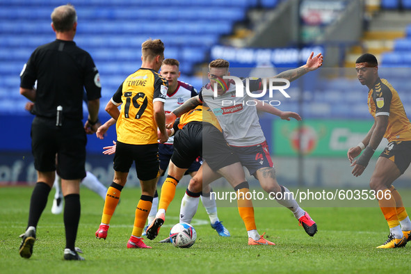  Boltons George Taft battles with Newport attack  during the Sky Bet League 2 match between Bolton Wanderers and Newport County at the Reebo...