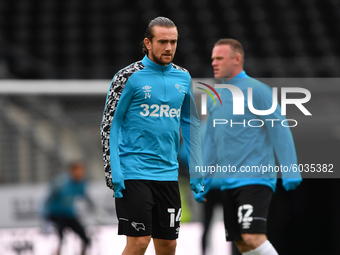  
Jack Marriott of Derby County warms up ahead of kick-off during the Sky Bet Championship match between Derby County and Blackburn Rovers...