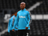  
Andre Wisdom of Derby County warms up ahead of kick-off during the Sky Bet Championship match between Derby County and Blackburn Rovers a...