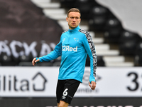  
Mike te Wierik of Derby County warms up ahead of kick-off during the Sky Bet Championship match between Derby County and Blackburn Rovers...