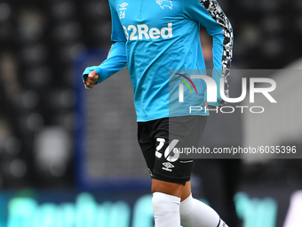  
Lee Buchanan of Derby County warms up ahead of kick-off during the Sky Bet Championship match between Derby County and Blackburn Rovers a...