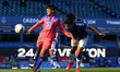  Everton Women's Valrie Gauvin (right) scores her side's second goal of the game during th...
