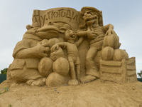 'Nu Pogodi' by Atanas Stoyanov seen during the 13th edition of Burgas Sand Sculptures Festival 2020 in Burgas Park 'Ezero'.
Each year the th...