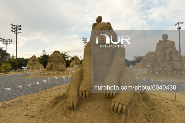'Masha and the bear' by Peter Petrov seen during the 13th edition of Burgas Sand Sculptures Festival 2020 in Burgas Park 'Ezero'.
Each year...