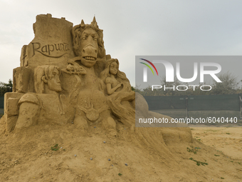 'Rapunzel' by Ognyan Petkov seen during the 13th edition of Burgas Sand Sculptures Festival 2020 in Burgas Park 'Ezero'.
Each year the theme...