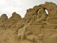 A project (L-R) 'Godzilla, King Kong and The Jungle Book' by Ani Zlateva and Georgi Zlatev, seen during the 13th edition of Burgas Sand Scul...