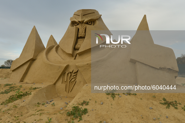 'Transformers' by Dobrin Vatev seen during the 13th edition of Burgas Sand Sculptures Festival 2020 in Burgas Park 'Ezero'.
Each year the th...