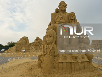 'The Addams Family' by Daniel Kanchev seen during the 13th edition of Burgas Sand Sculptures Festival 2020 in Burgas Park 'Ezero'.
Each year...