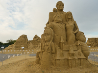 'The Addams Family' by Daniel Kanchev seen during the 13th edition of Burgas Sand Sculptures Festival 2020 in Burgas Park 'Ezero'.
Each year...