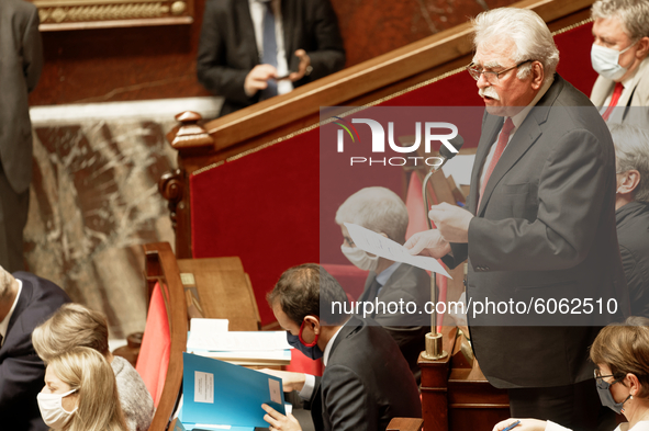 Member of Parliament Andre Chassaigne speaks during  the session of the questions for the government (QAG) at French National Assembly  in P...