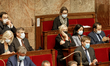 Member of Parliament Marine Le Pen (C)  attends at the session of the questions for the go...