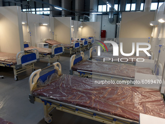 A temporary medical facility for COVID-19 patients deployed at the Lenexpo Exhibition Center in St. Petersburg, Russia, on October 8, 2020....