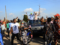 Ondo State Governor Rotimi Akeredolu and his deputy Lucky Ayedatiwa celebrating their victory shortly after INEC announcement, in owo, Ondo...