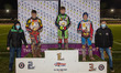 250cc Final R 5 Top 3: (l-r) Jason Crump, Max James (2nd), Luke Harrison (1st), Cameron Ta...