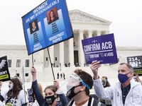 Protesters for and against gathering in front of US Supreme Court during the Amy Coney Barrett confirmation today Oct 13, 2020 in  Washingto...