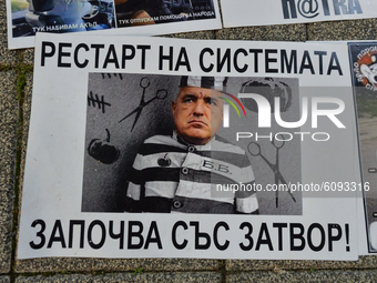 A poster-carricature related to Prime Minister Boyko Borissov seen on the street in Burgas city center.
Bulgarians have been demonstrating i...