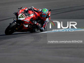 British Chaz Davies of Aruba.It Racing - Ducati rides during the free practices ahead of the FIM Superbike World Championship - WorldSBK Est...