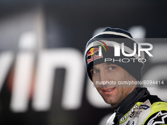 Johann Zarco (5) of France and LCR Honda IDEMITSU inside his box during the free practice for the MotoGP of Aragon at Motorland Aragon Circu...
