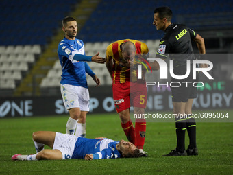 Fabio Lucioni of Lecce in action during the match between Brescia and Lecce for the Serie B at Stadio Mario Rigamonti, Brescia, Italy, on oc...