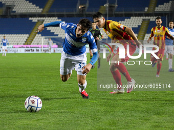 Andrea Papetti of Brescia take a foul during the match between Brescia and Lecce for the Serie B at Stadio Mario Rigamonti, Brescia, Italy,...