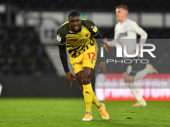 
Ken Sema of Watford during the Sky Bet Championship match between Derby County and Watford at the Pride Park, Derby on Friday 16th October...