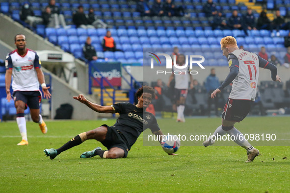  Boltons Ronan Darcy has a shot in the second half during the Sky Bet League 2 match between Bolton Wanderers and Oldham Athletic at the Ree...
