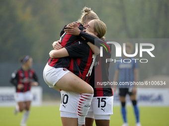 Natasha Khalila Dowie of AC Milan celebrates with Caroline Rask of AC Milan after scoring the goal during the Women Serie A match between AC...