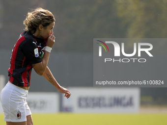 Valentina Giacinti of AC Milan celebrates after scoring the his goal during the Women Serie A match between AC Milan and FC Internazionale a...
