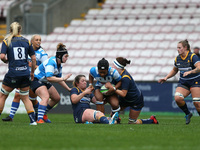 Tiana Gordon of Darlington Mowden Park Sharks is tackled during the WOMEN'S ALLIANZ PREMIER 15S match between Darlington Mowden Park Sharks...