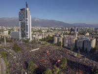 Thousands of people gathered near the Plaza de la Dignidad (Plaza Italia) in Santiago, Chile on October 18, 2020 in commemoration of one yea...