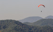 Paragliding Pilot flight on the autumn sky in Danyang, South Korea, on October 19, 2020. T...
