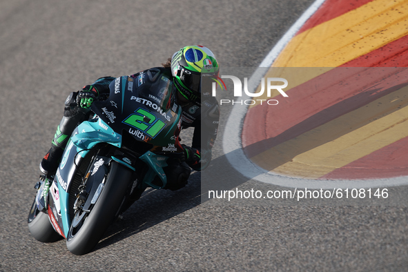 Franco Morbidelli (21) of Italy and Petronas Yamaha SRT during the MotoGP of Aragon at Motorland Aragon Circuit on October 18, 2020 in Alcan...