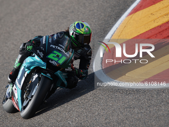 Franco Morbidelli (21) of Italy and Petronas Yamaha SRT during the MotoGP of Aragon at Motorland Aragon Circuit on October 18, 2020 in Alcan...