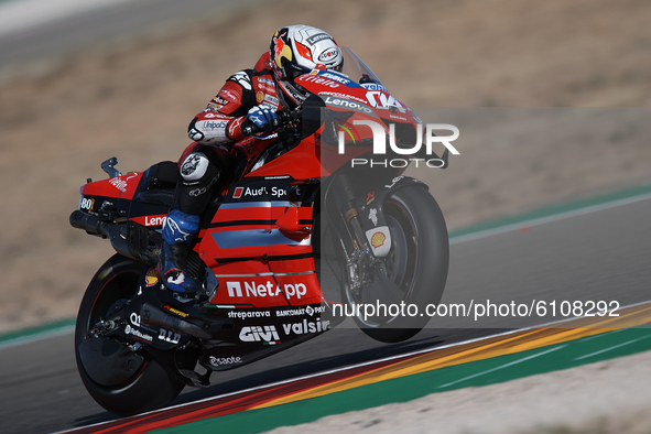 Andrea Dovizioso (4) of Italy and Ducati Teamduring the MotoGP of Aragon at Motorland Aragon Circuit on October 18, 2020 in Alcaniz, Spain. 