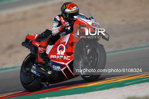 Francesco Bagnaia (63) of Italy and Pramac Racing Ducati during the MotoGP of Aragon at Motorland Aragon Circuit on October 18, 2020 in Alca...