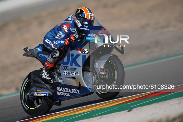 Alex Rins (42) of Spain and Team Suzuki Ecstar during the MotoGP of Aragon at Motorland Aragon Circuit on October 18, 2020 in Alcaniz, Spain...