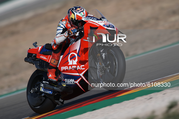 Jack Miller (43) of Australia and Pramac Racing Ducati during the MotoGP of Aragon at Motorland Aragon Circuit on October 18, 2020 in Alcani...