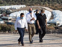 The president of EUCO as seen walking after inspecting the new camp with the Greek politicians. The president of the European Council Charle...