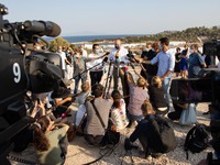 President of the EU Council makes a stand up statement, as he talks to the press and international media. The president of the European Coun...