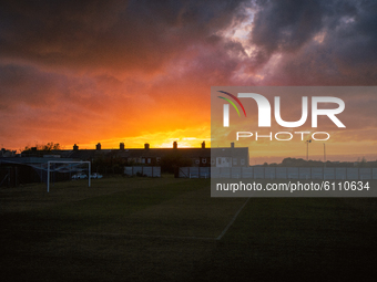  A general view of the sunset over Barrow viewed from the Barrow AFC stadium   during the Sky Bet League 2 match between Barrow and Bolton...