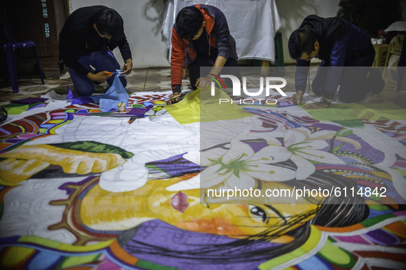 The Rucal brothers are making a giant kite in Sumpango Sacatepequez, 60 kilometers west of Guatemala City, on Thursday, October 22, 2020. Th...