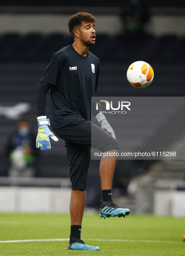 Tobias Lawal of Lask during the pre-match warm-up  during Europe League Group J between Tottenham Hotspur and LASK at Tottenham Hotspur stad...