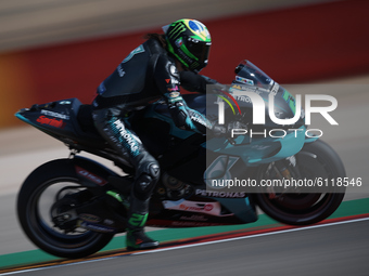Franco Morbidelli (21) of Italy and Petronas Yamaha SRT during the qualifying for the MotoGP of Teruel at Motorland Aragon Circuit on Octobe...