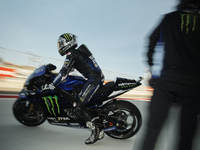 Maverick Vinales (12) of Spain and Monster Energy Yamaha MotoGP during the qualifying for the MotoGP of Teruel at Motorland Aragon Circuit o...