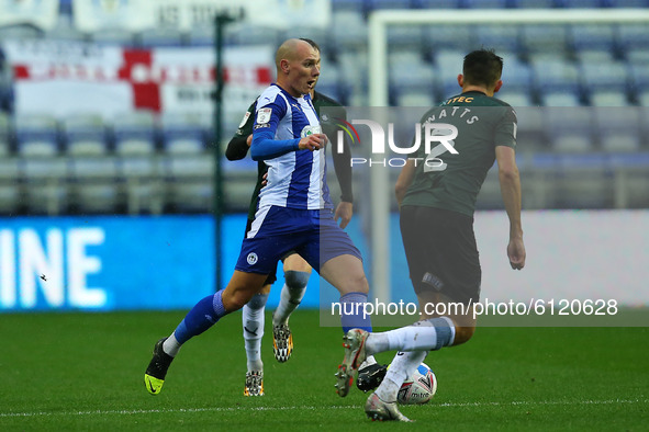 Wigans Kal Naismith charges forward during the Sky Bet League 1 match between Wigan Athletic and Plymouth Argyle at the DW Stadium, Wigan on...