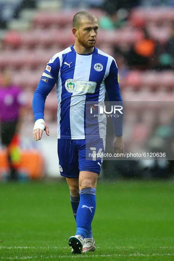 Wigans Joe Garner during the Sky Bet League 1 match between Wigan Athletic and Plymouth Argyle at the DW Stadium, Wigan on Saturday 24th Oct...